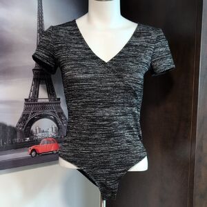 George Heathered Black V-Neck Bodysuit